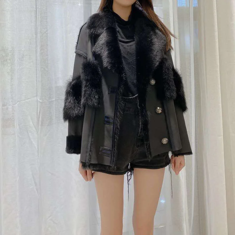 

SHZQ New Fashion Coat Winter Women's Genuine Leather Sheep Wool Jacket Thick Warm Female Clothes Short Overcoat Thick Warm