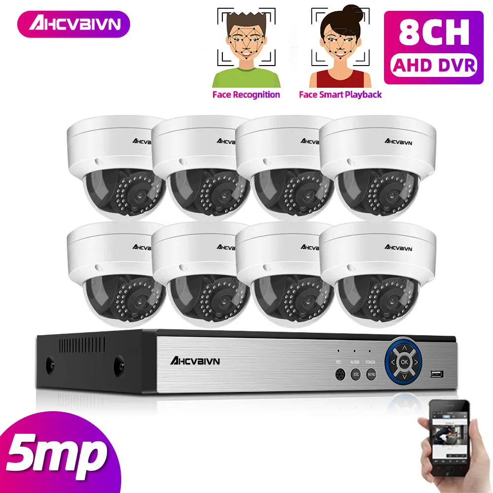 

Home CCTV Camera Security System Kit H.265 8CH 5MP AHD DVR NVR Kit 4/8Pcs indoor Outdoor Dome CCTV Camera Surveillance System