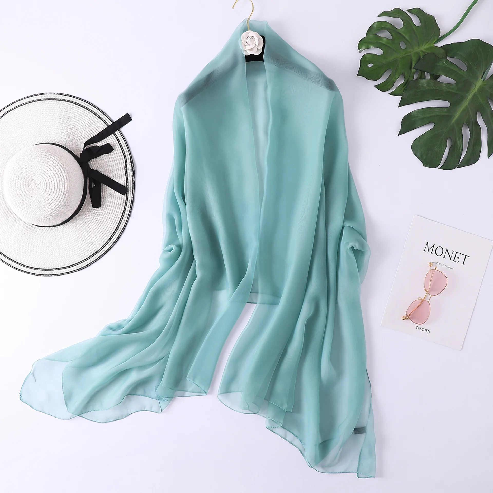 Женский шелковый шарф однотонный Тонкий пляжный ярких цветов Корейская версия