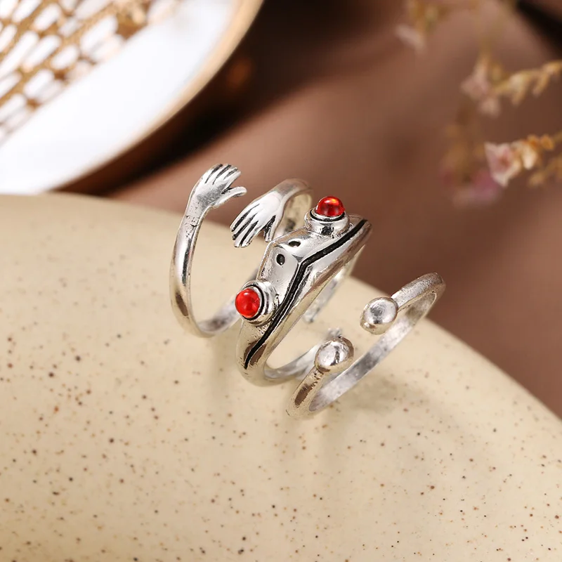 

Ring For Women Girls Fashion Men Jewelry Vintage Ancient Silver Color Punk Hip Hop Adjustable Boho Frog