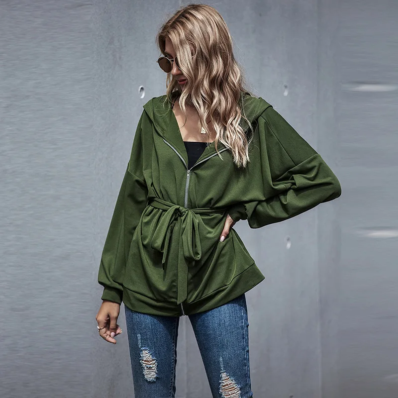 

Women's New Fashion Style Solid Color Loose Slim High Waist Casual Sports Batwing Long Sleeve Jacket Coat
