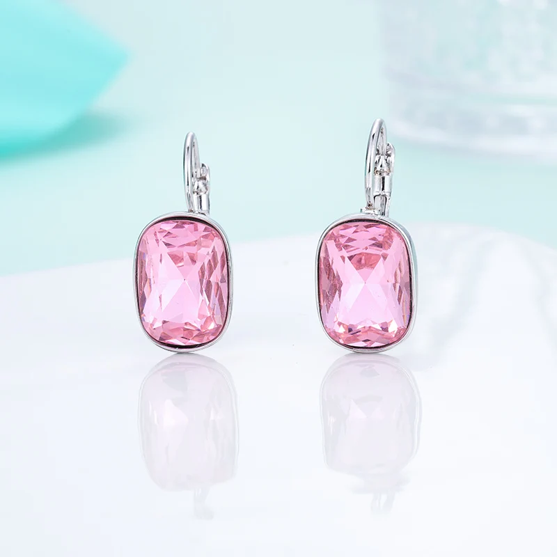 silver-pink Женские квадратные серьги-гвоздики MAIKALE, большие винтажные разноцветные серьги с австрийским кристаллом из фианита, ювелирные изделия со стразами для вечеринки - Окраска металла: silver-pink