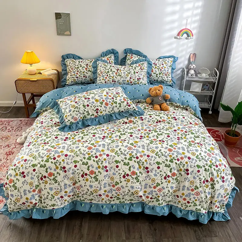 

Комплект постельного белья из хлопка с воланами, корейский стиль 2021 года, французское постельное белье, простыня, пододеяльник, 4 шт.