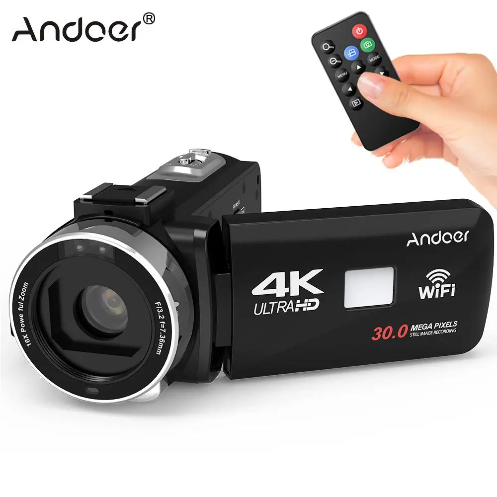 Цифровая видеокамера Andoer 4K Ultra HD с сенсорным ЖК дисплеем 3 0 дюйма Wi Fi DV 16 кратным