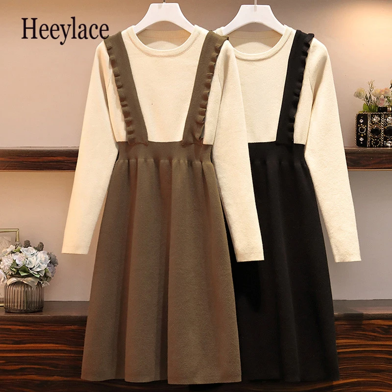 Осенне зимний теплый свитер размера плюс вязаное мини платье для женщин