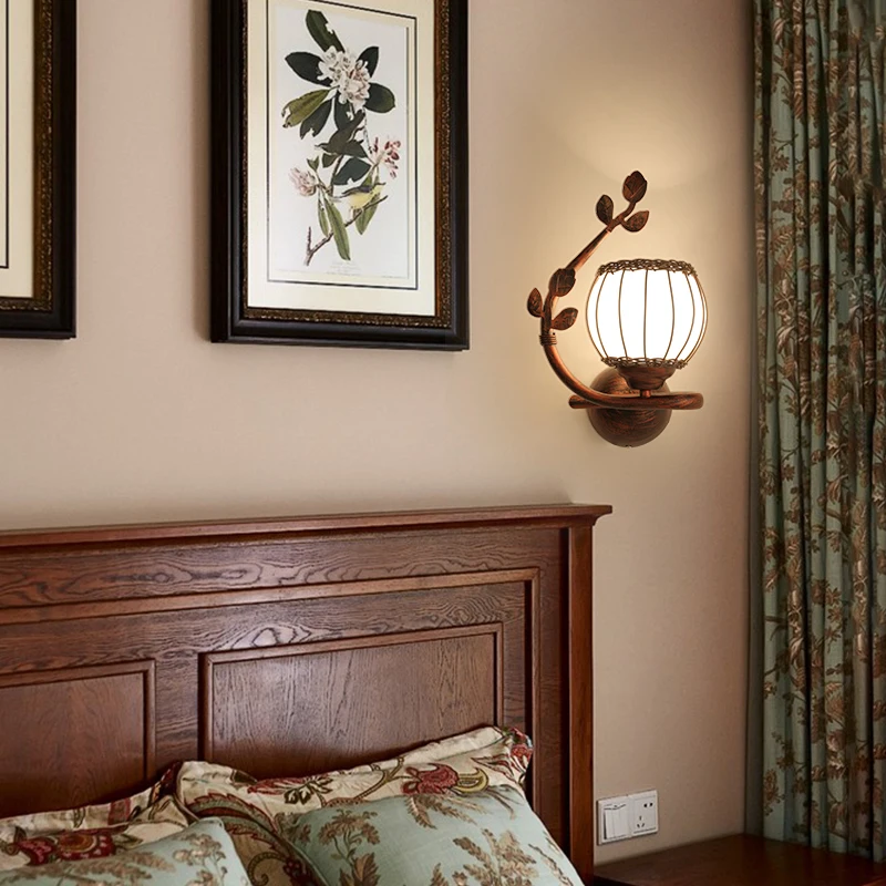 

Shike Northern European American Country Wall Lamp Simple Modern Living Room Wall Light Bulb Bedroom Bedside Aisle Lamp