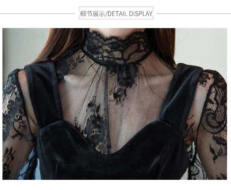 женская блузка рубашка сексуальный черный топ Blusas mujer de moda 2018 осень зима новый