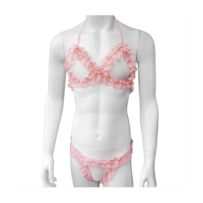 Трусы бикини мужские с открытой промежностью кружевом и рюшами| |