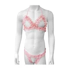 Трусы-бикини мужские, кружевные, с оборками, с открытой промежностью