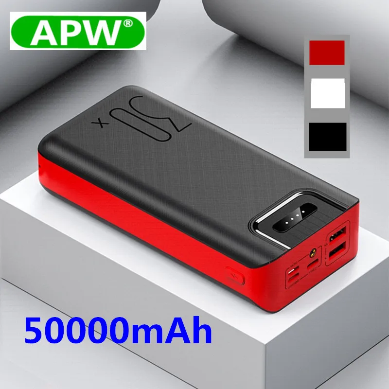 Внешний аккумулятор 50000 мАч TypeC Micro USB QC Быстрая Зарядка светодиодный дисплей