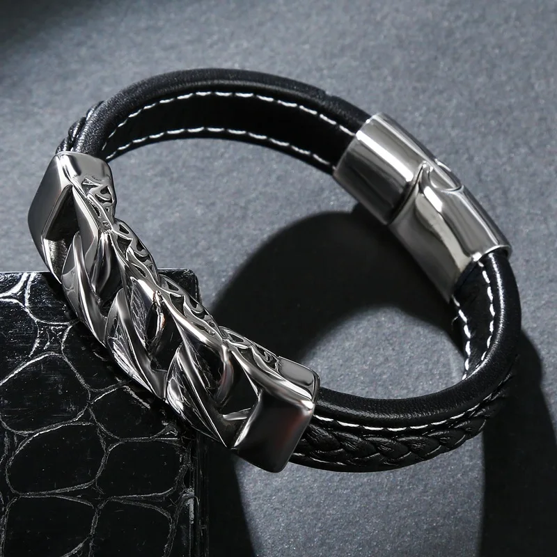 Мужские Плетеные браслеты XiongHang черные в стиле панк из нержавеющей стали и