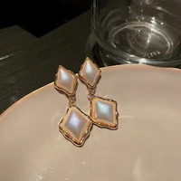 925 silver needle korean fashion high gloss pearl earrings simple geometry diamond earring net red temperament design earrings