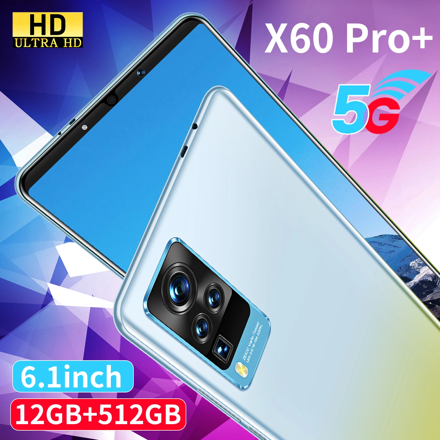 

X60 Pro+ 6.1Inch Smartphone Screen Memory 12+512G Android 10 Dual SIM Card 5G Face Unlock Camera 5200mAh Battery cellphones