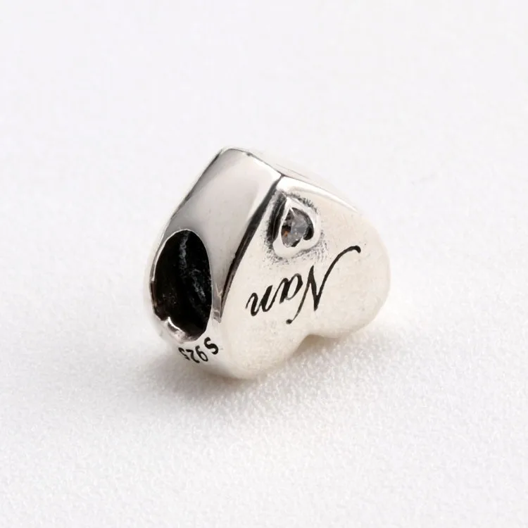 

Original 925 Sterling Silver Bead Heart Shaped With Crystal Beads Fit Pandora Women Bracelet & Necklace Diy Jewelry