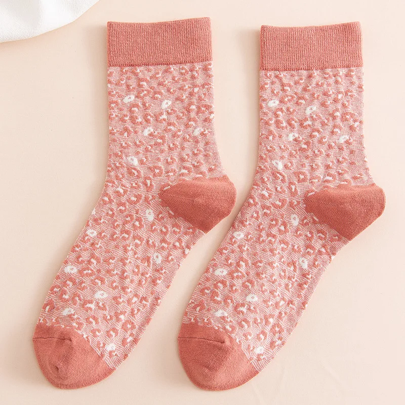 

Leopard Print Kawaii Solid Color Woman Socks Cotton for Spring Autumn Candy Color Funny Socks Women for Ladies 3702
