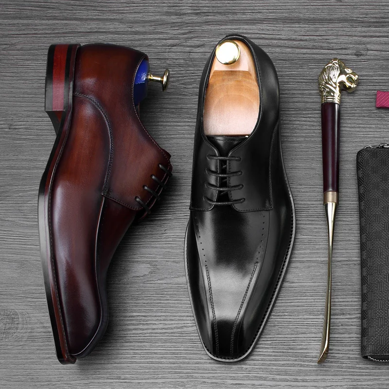 JOSHBERG Luxury Designers Black Man Shoes Genuine Leather Suits Chic Square Toe Men Dress Sapato Oxford Masculino | Обувь