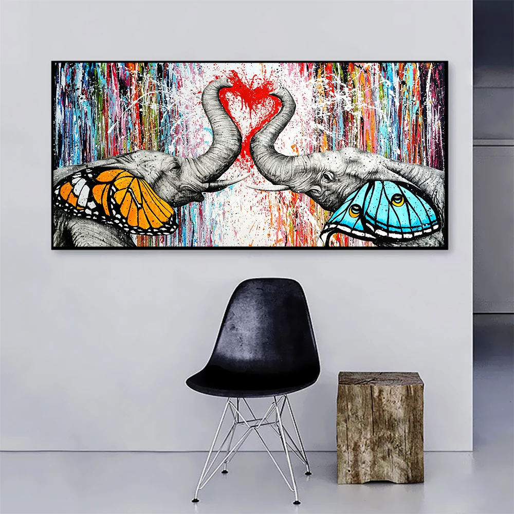 AHPAINTING живопись на холсте принт с животными Два Слона бабочки настенные картины