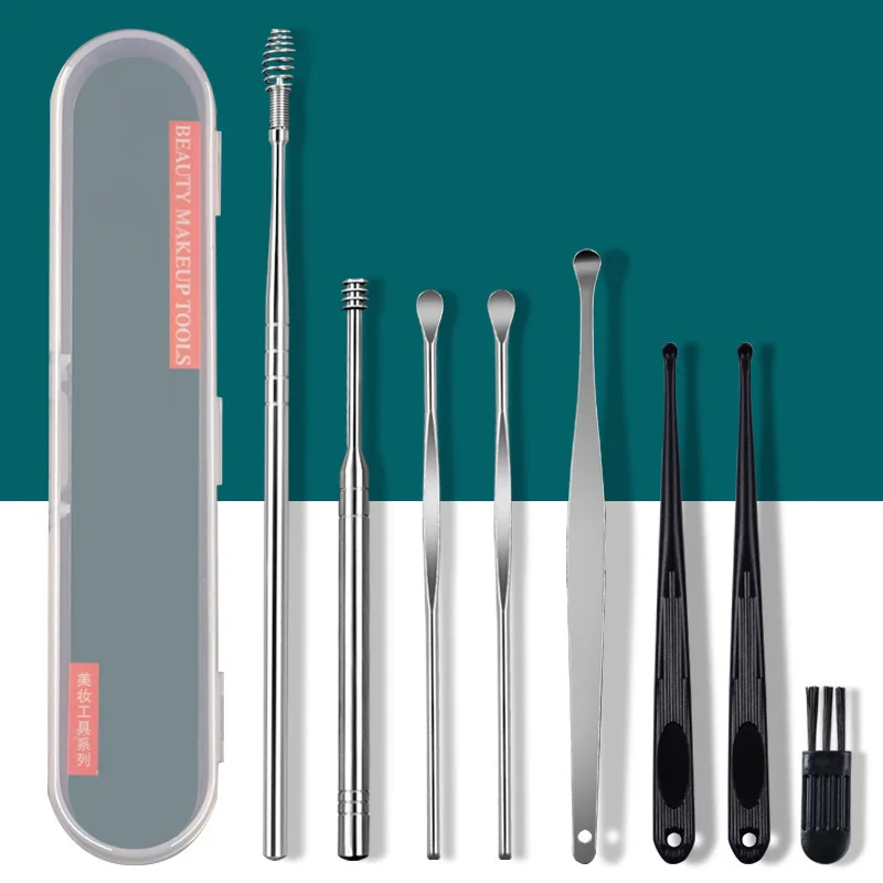 

8-Pcs Set Of Dog Cat Ear Cleaner Stainless Steel Ear Wax Picker Spiral Ear Wax Cleaning Spoon Pet Care Beauty Cleaning Tool