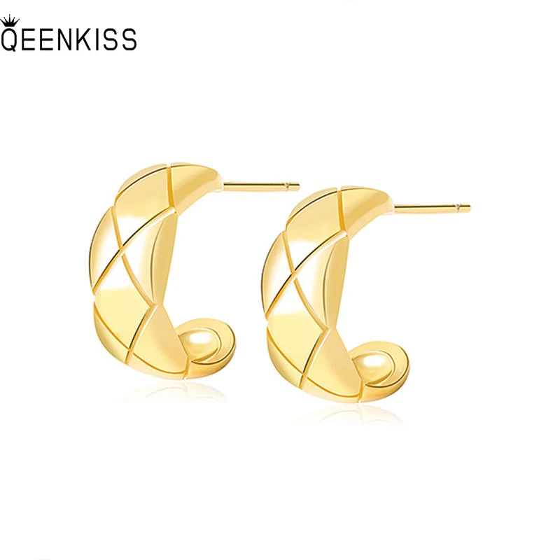 

QEENKISS EG6168 Fine Jewelry Wholesale Fashion Woman Girl Birthday Wedding Gift Rhombus Round18KT Gold White Gold Stud Earrings
