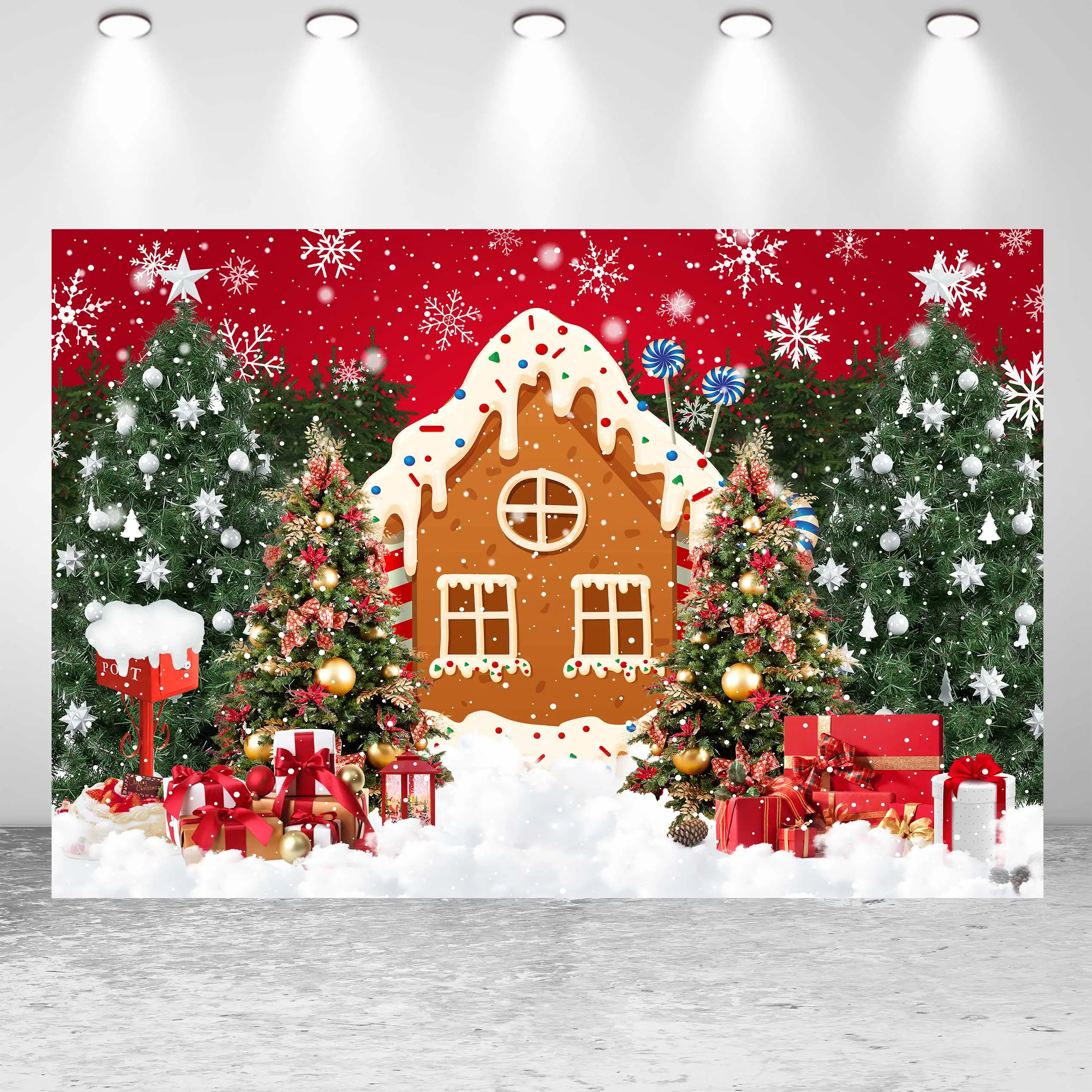 

Рождественский имбирный домик NeoBack, Рождественская елка, подарок, снежинка, вечерние ничный баннер «сделай сам», фон для фотосъемки