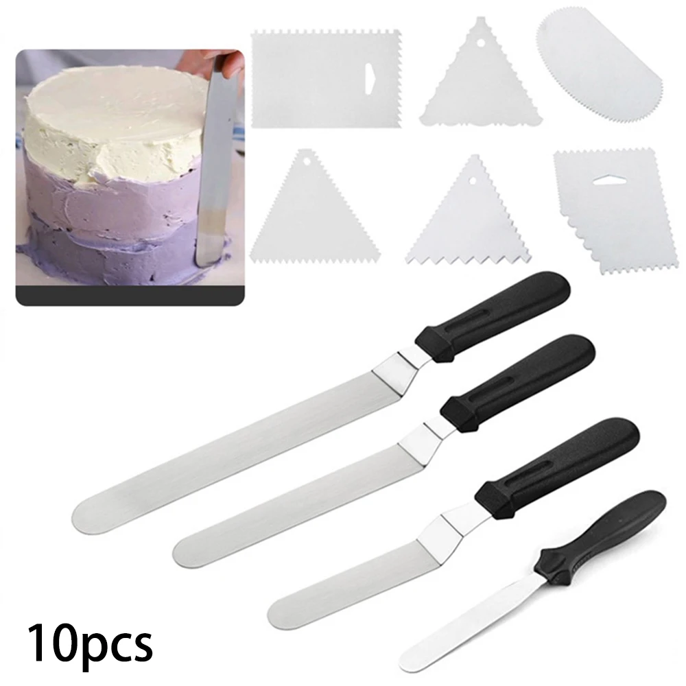 

10Pcs 4/6/8/10in Stainless Steel Spatula Palette Cake Smooth Cream Scraper Spatulas Set Spreading Frostings Cake Decoration