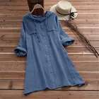 Винтажные Топы с капюшоном, женские весенние Рубашки ZANZEA 2022, повседневные блузы на завязках с длинным рукавом и пуговицами, Женская однотонная туника