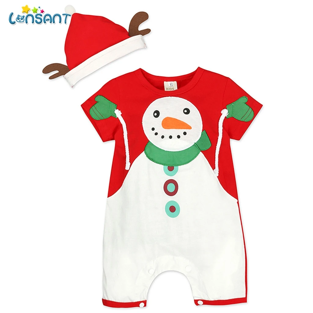 LONSANT Детская Одежда Рождественские боди с коротким рукавом О образным вырезом