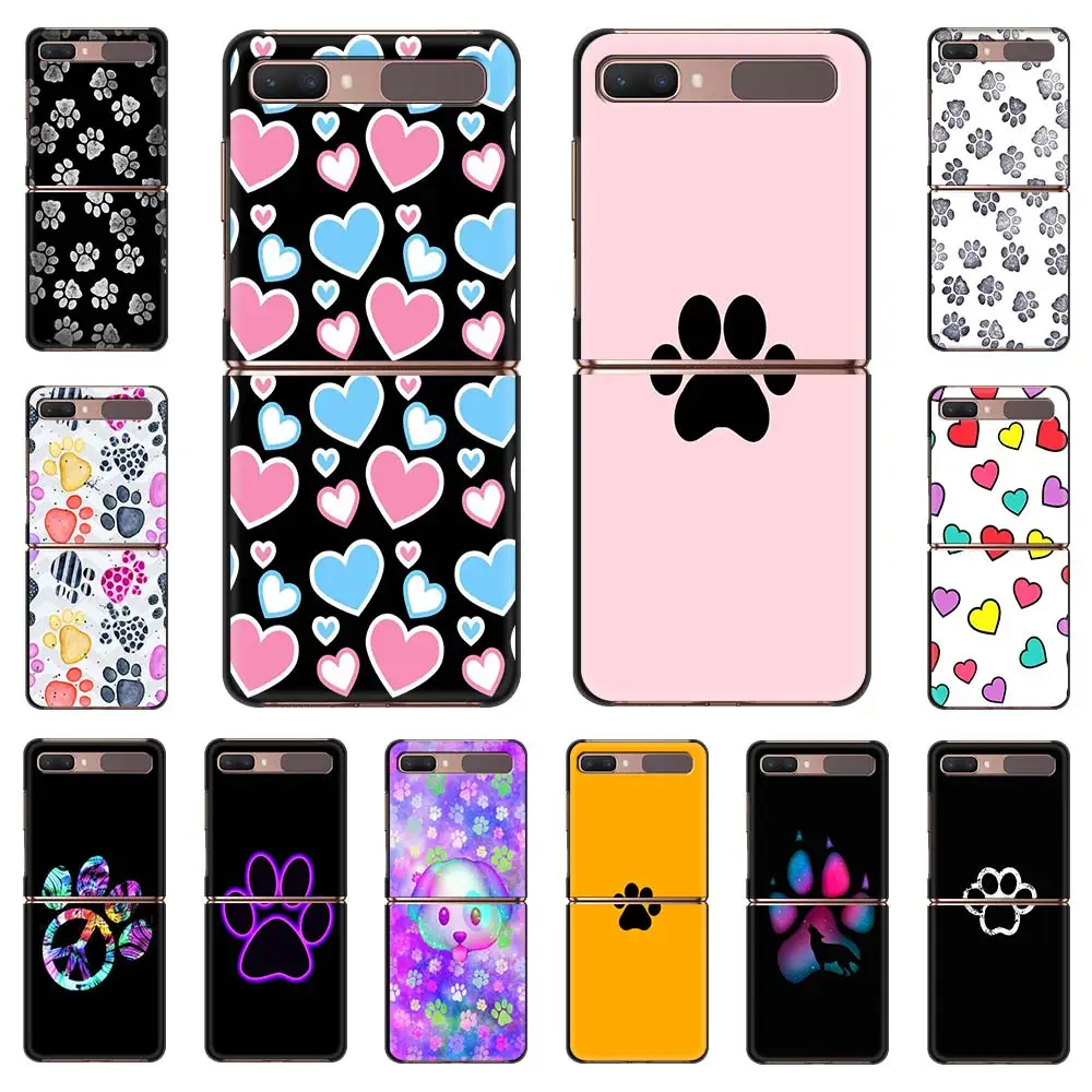 

Phone Case For Samsung Galaxy Z Flip Fold Hard PC Cover For Galaxy ZFlip 5G Mobile Bag Back Shell Cute Cat Dog Paw Love