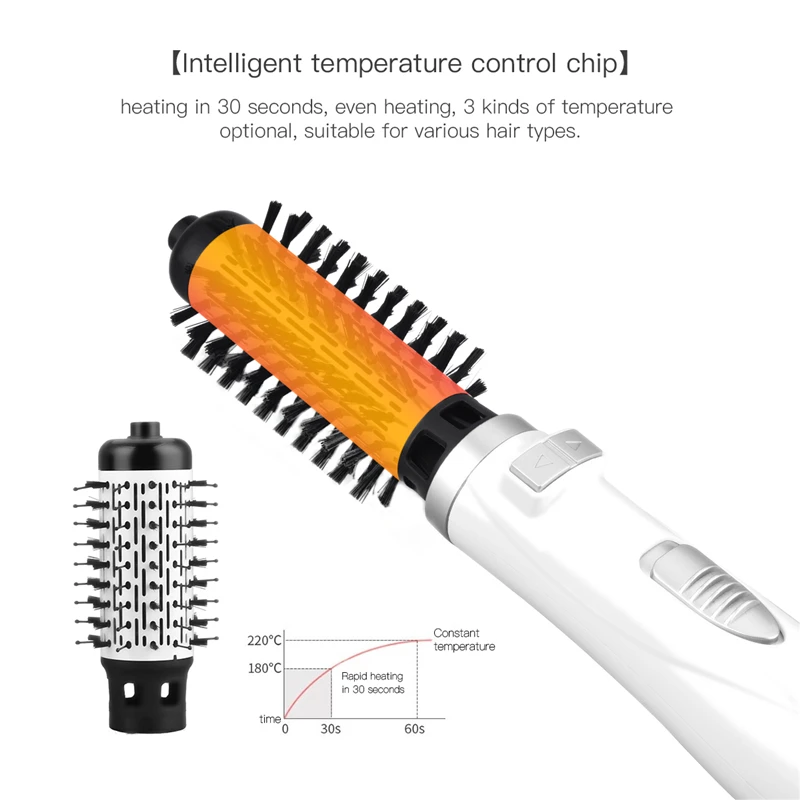 

2in1 Auto Rotating Round Hair Blow Dryer Volumizer Hot Air Brush 3 Heat Setting Electric Hair Curler Straightener Comb Fast Heat