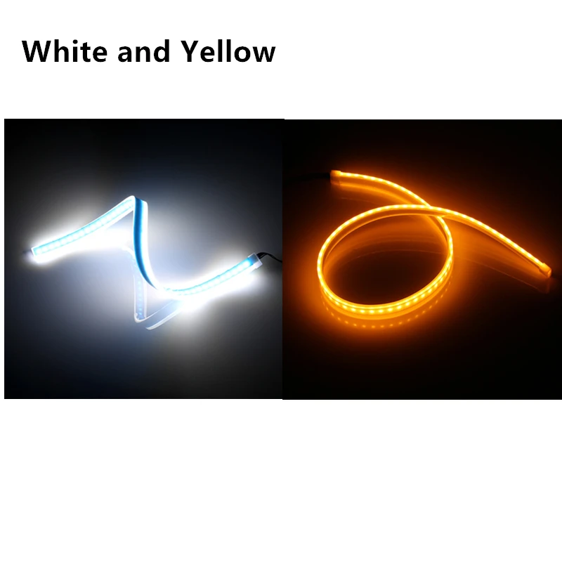 white and yellow 2 шт., динамический DRL 30 45 60 см, Универсальный Автомобильный светодиодный DRL Дневной ходовой светильник, струящийся ходовой светильник, светодиодный фонарь, Тормозная лампа, сигнальный светильник - Цвет: white and yellow