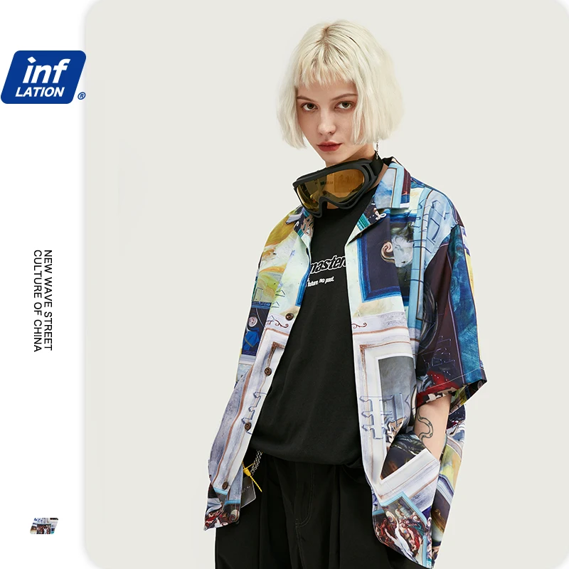 Мужская рубашка с короткими рукавами INFLATION Повседневная цифровой печатью модель