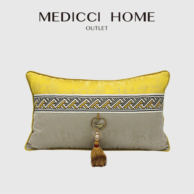 

Medicci дома Британский сад чехол для поясничной подушки желтого и серого цветов класса люкс смешанные ткани декоративный чехол для диванной подушки Медь птица кисточкой