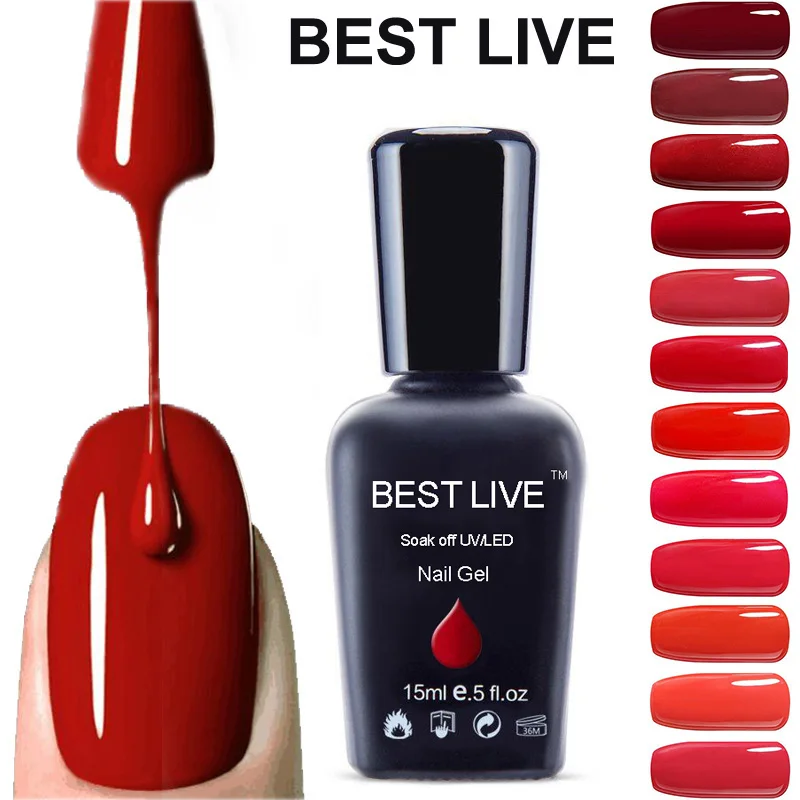 BEST LIVE 15 мл Красная серия уф Гель лак замачиваемый УФ и Светодиодный гель для