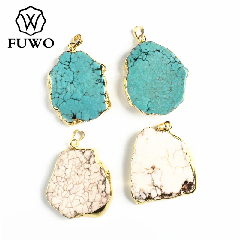 Оптовая продажа подвеска свободной формы FUWO Howlite белого/синего цвета с золотой