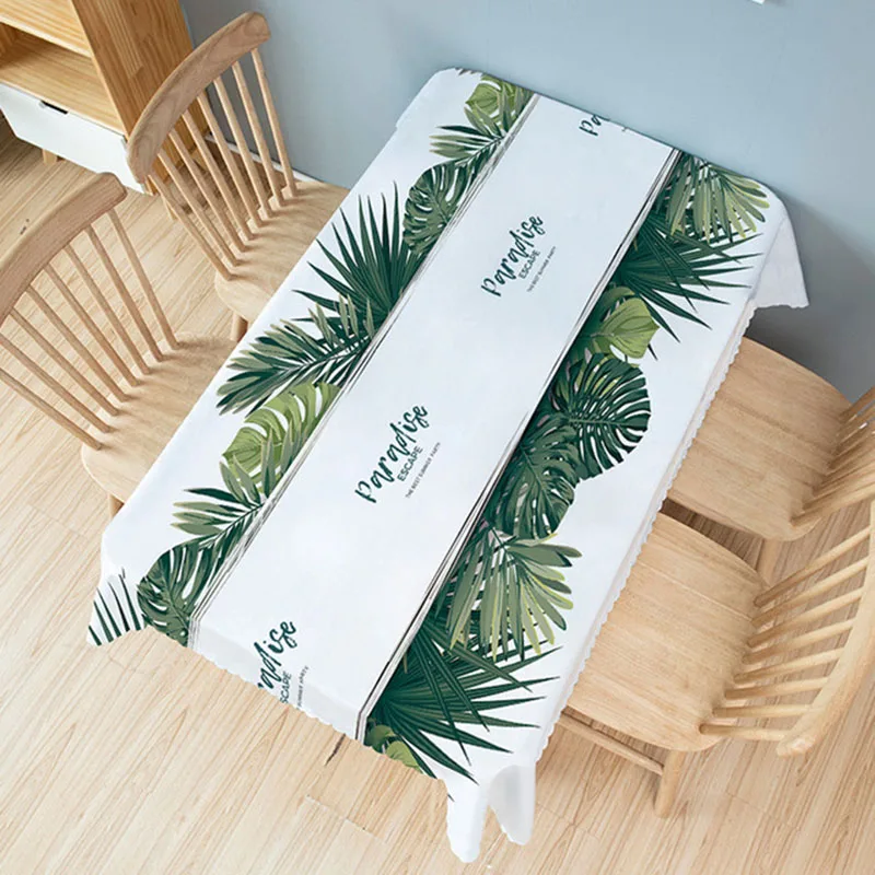 

Rectangle Table Cover for Dining Party Decoration Home Textile Nordic Style Table Cloth Waterproof Oil-proof Green Plant Pattern