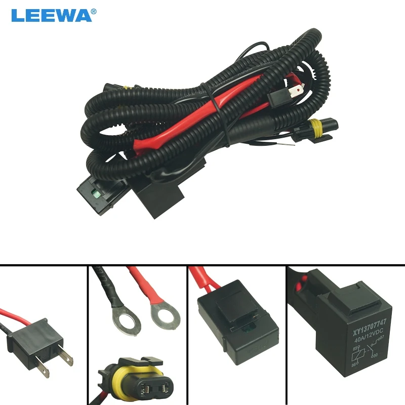 LEEWA Auto 12V 35W/55W Conversion Kit Lamp Relay Wiring Harness Wire For H7 HID Headlight Bulbs Wire Adapter #CA7119