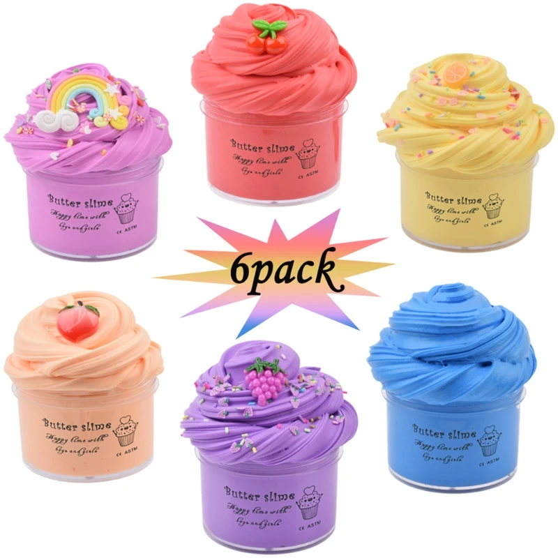 

6Pcs Butter Slime with Cherry Slime Peach Slime and Grape Slime Super Soft Birthday Gifts