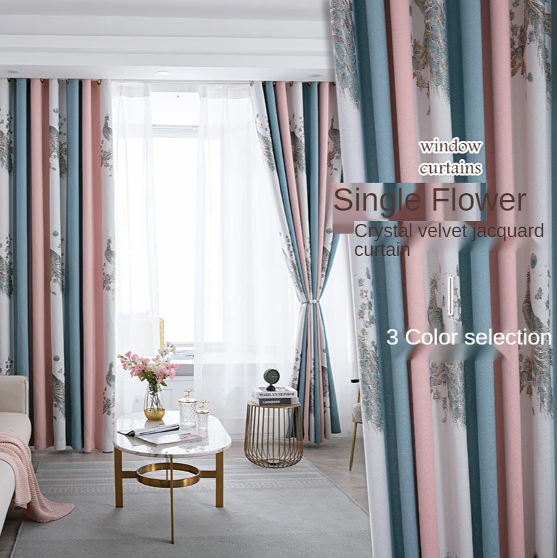 

Curtain for living dining room bedroom Luxury poetic shading stitching curtain crystal velvet curtain fabric Included Window