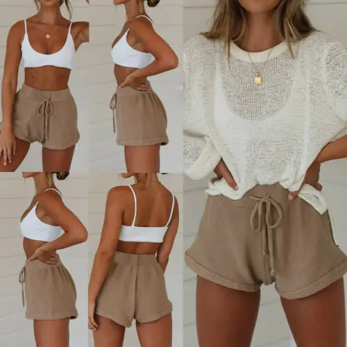 

2021 Fashion New Women High Waist Tie Belt Shorts Bottoms Summer Loose Shorts Hotpants