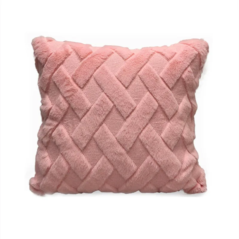 

Rabbit fur stitchedplush hug pillowcase solid color sofa pillowbedside pillowcasecushion waist pillowcase car decoration 45*45cm