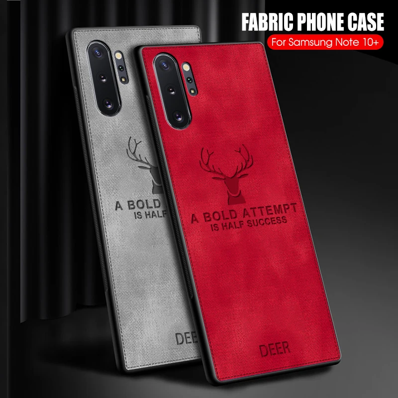 Deer Patterned Case For Samsung Galaxy Note 10 Pro Plus Cloth Texture Phone Cases Soft Silicone Frame Fabric Back Cover | Мобильные