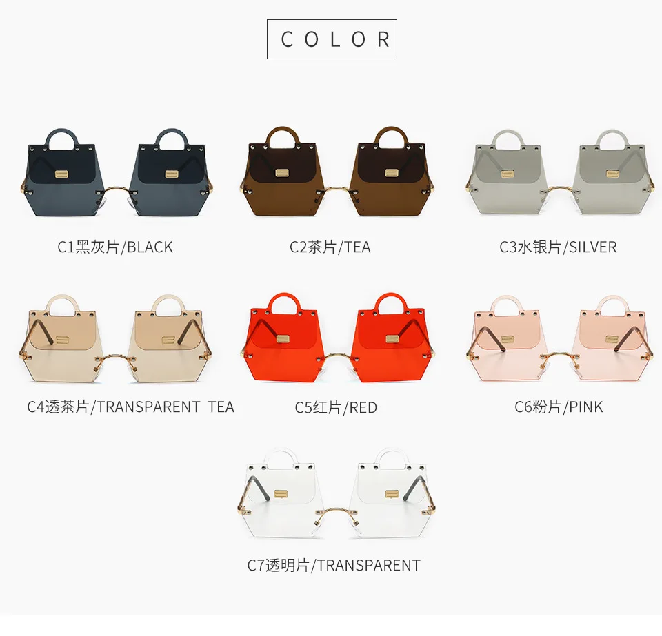 

Luxurious Personality Bag Shape Sunglasses Handbag-Model Sun Glasses Uv400 Vintage Rimless Irregular Lens Metal Frame Eyewear
