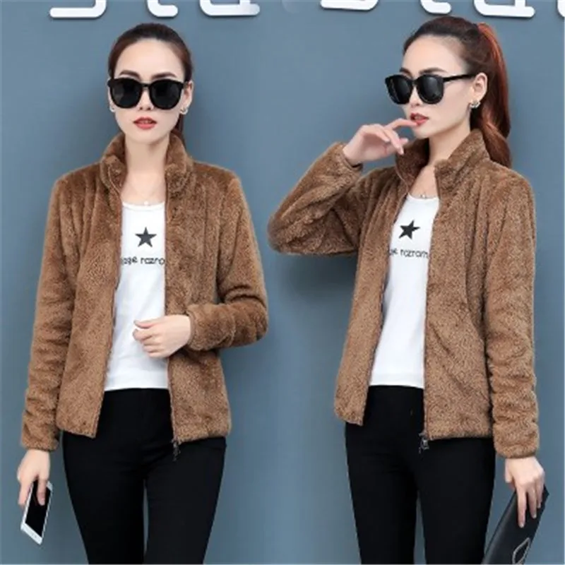 Флисовая Куртка женская короткая осенне зимняя Коралловая флисовая куртка дикий