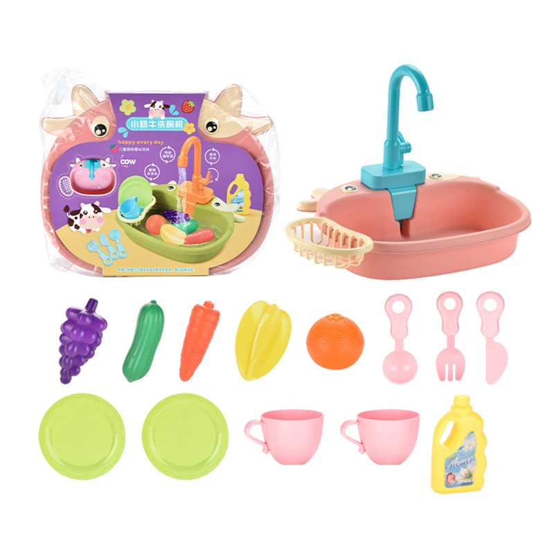 

1 set Kids Kitchen Toys Simulation Electric Dishwasher Pretend Play Mini Kitchen Water Wash Basin Kit for Children Gifts