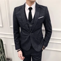 three pieces tuxedo suit for groom best man business prom wedding dress dinner dress robe mariage mens suit jacketpantsvest