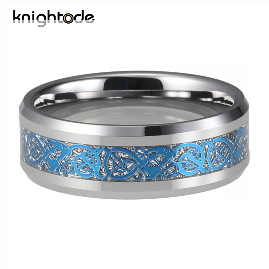 8 мм кольца дракона для мужчин и женщин вольфрам карбида обручальное кольцо синий
