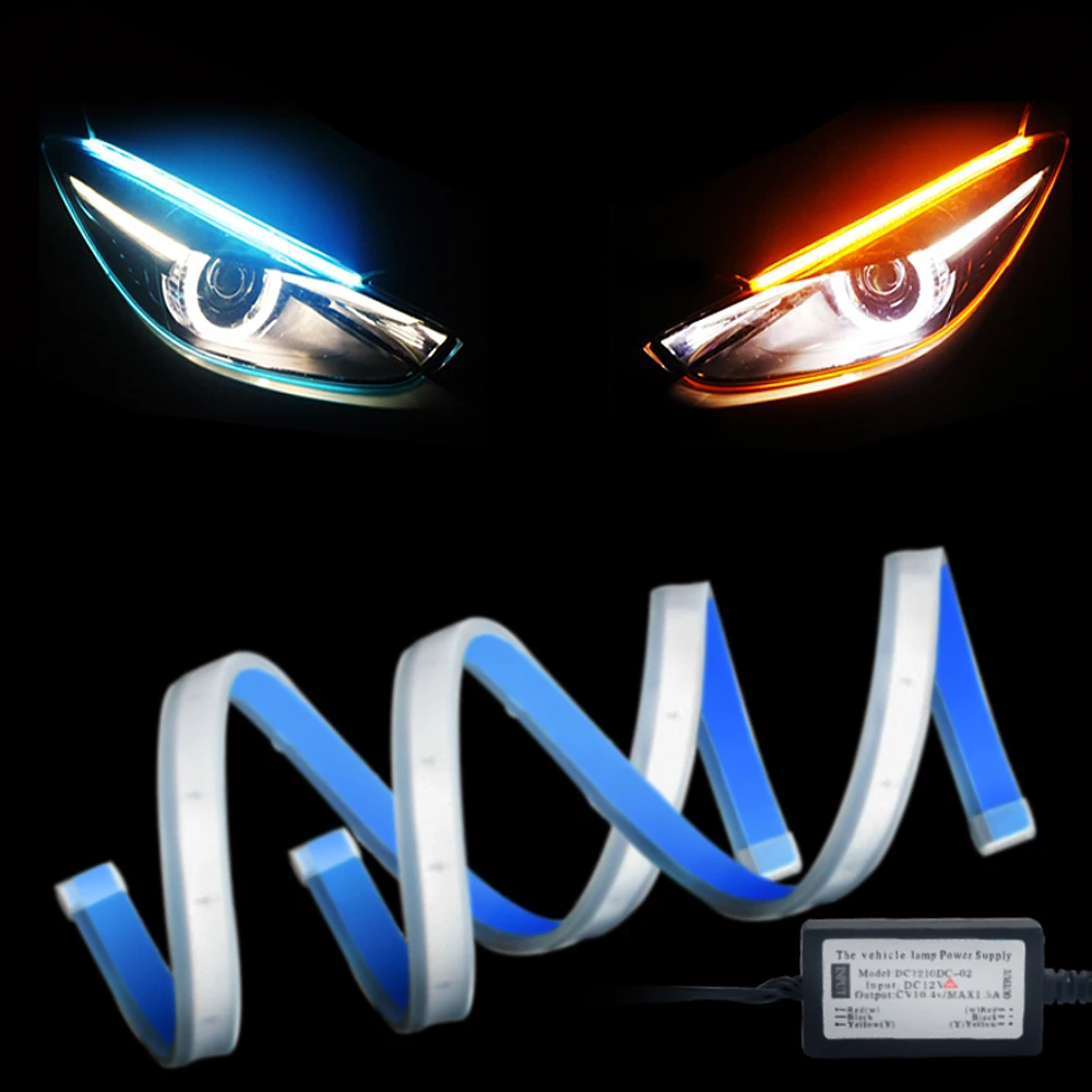 2шт ультра-тонкий Янтарный Белый DRL Дневной ходовой светильник гибкий