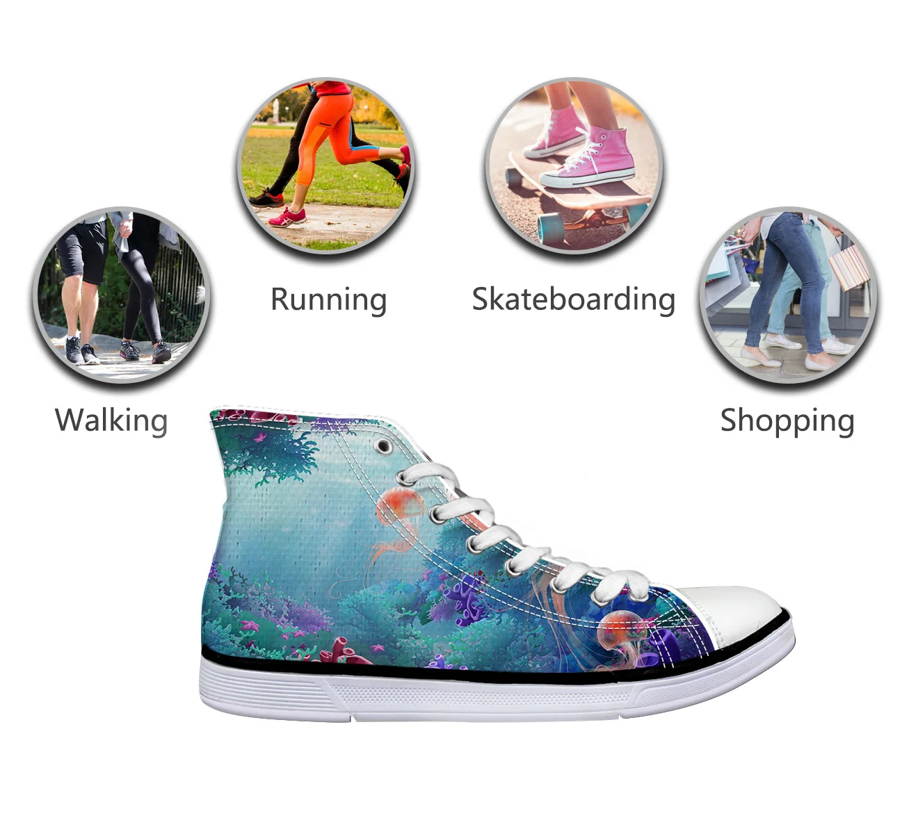 WHEREISART/Женская парусиновая обувь с героями мультфильмов Jellyfish высокая флэтс