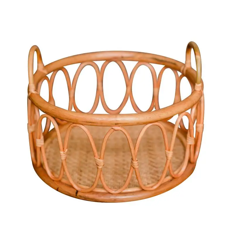 

Newborn Photography Props Basket Baby Photo Posing Retro Woven Rattan Round Basket Shoot Container For 0-6 Months Infants