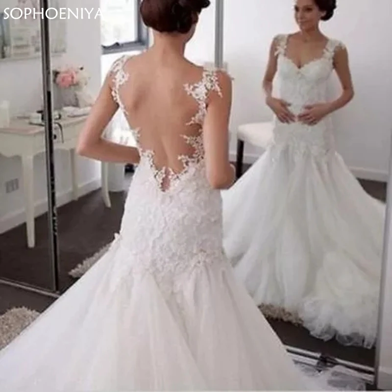 

New Arrival Mermaid Tulle Lace Beaded Wedding Dresses Vestido De Noiva Boho Muslim Bridal Dress Wedding Gown Robe de Marie